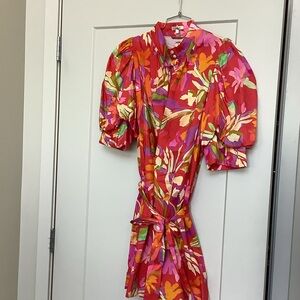 Tyler Boe Pink and Orange Floral Tie-Waist Dress